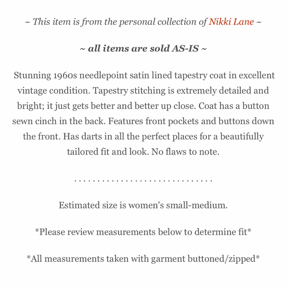 1960s Needlepoint Tapestry Coat S/M from the personal wardrobe of Nikki Lane - Picture 5 of 6